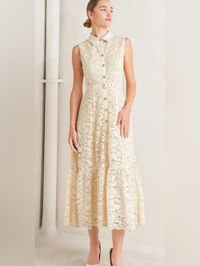 NWT Freemarket Ivory Lace Belted Midi Dress — Size Large
